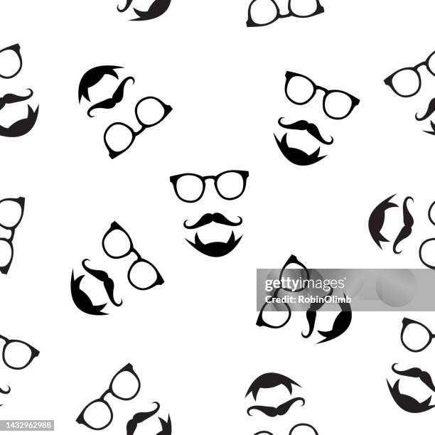 hipster faces seamless pattern - thick rimmed spectacles stock illustrations