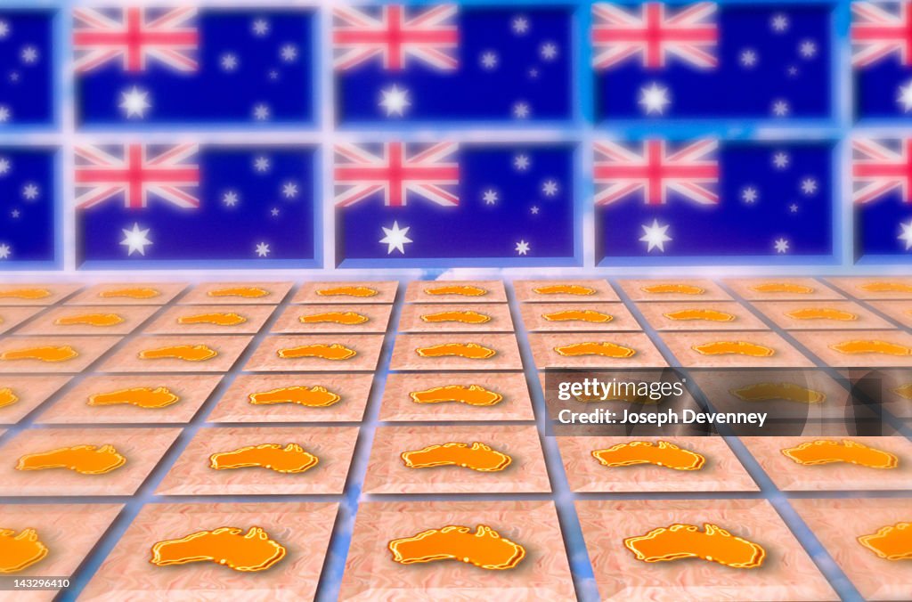 Australian map and flag in repeat