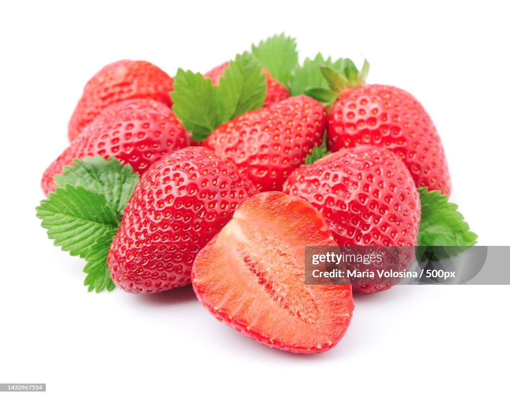 Close-up of strawberries against white background