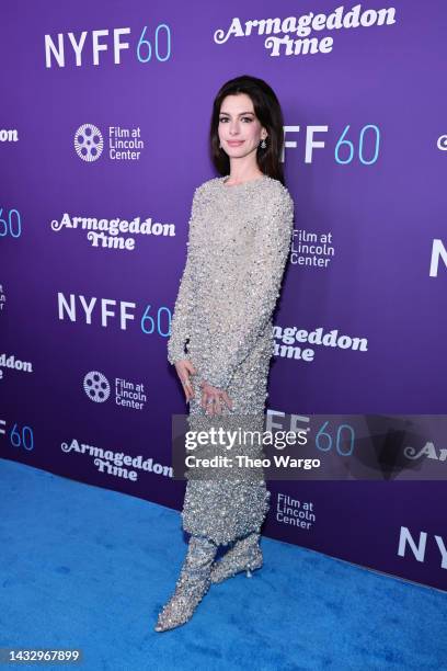 Anne Hathaway attends the red carpet event for "Armageddon Time" during the 60th New York Film Festival at Alice Tully Hall, Lincoln Center on...