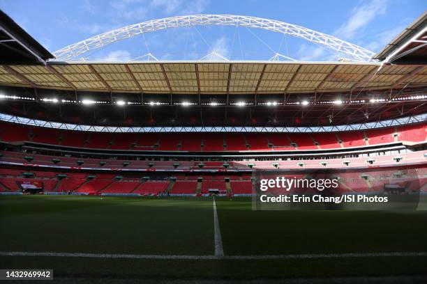 General view of Wembley Stadium before a game between England and USWNT at Wembley Stadium on October 7, 2022 in London, England.
