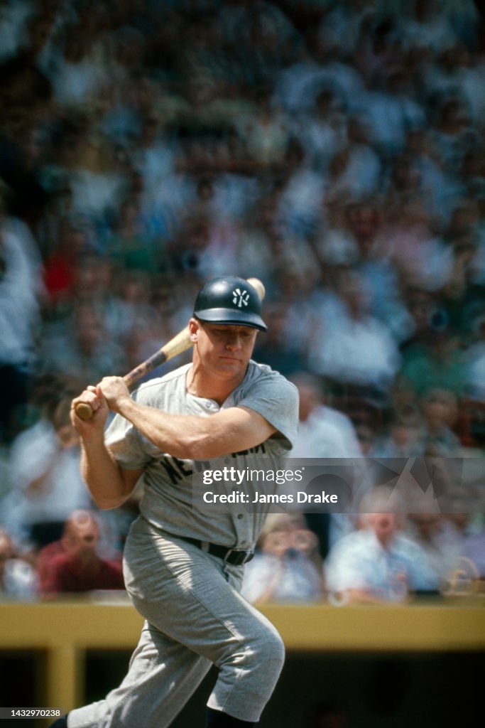 Mickey Mantle of the New York Yankees batting at Yankee Stadium circa Mickey Mantle of the New York Yankees batting at Yankee Stadium circa