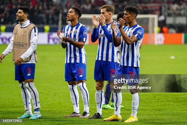 Mehdi Taremi of FC Porto, Danny Namaso of FC Porto, Toni Martinez of FC Porto, Goncalo Borges of FC Porto celebrate the win during the Group B - UEFA...