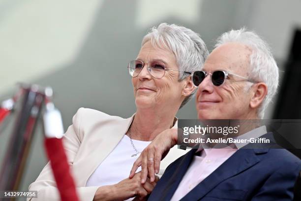 Jamie Lee Curtis and Christopher Guest attend the Jamie Lee Curtis Hand and Footprint Ceremony at TCL Chinese Theatre on October 12, 2022 in...