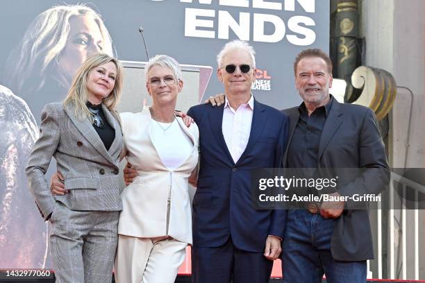 Melanie Griffith, Jamie Lee Curtis, Christopher Guest and Arnold Schwarzenegger attend the Jamie Lee Curtis Hand and Footprint Ceremony at TCL...