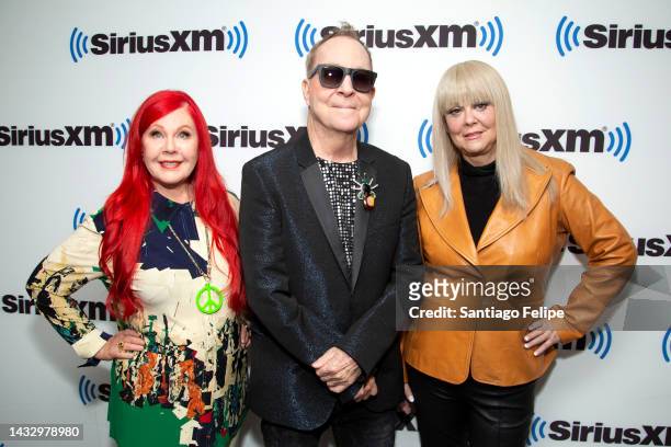 Kate Pierson, Fred Schneider and Cindy Wilson of The B-52's visit SiriusXM Studios on October 12, 2022 in New York City.
