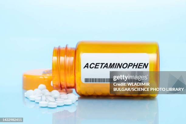 acetaminophen pill bottle, conceptual image - paracetamol stock pictures, royalty-free photos & images