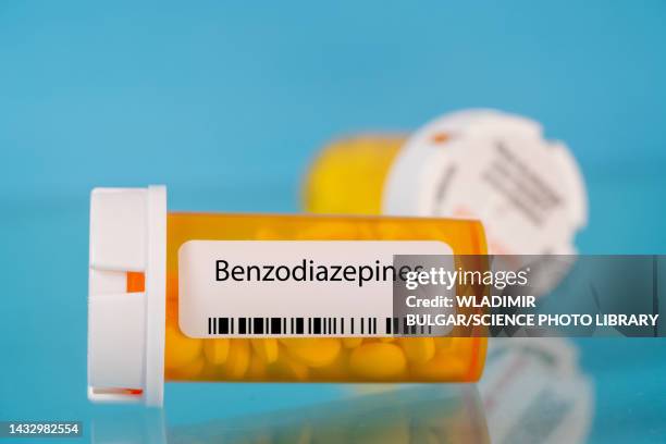 benzodiazepine pill bottle, conceptual image - diazepam stock pictures, royalty-free photos & images