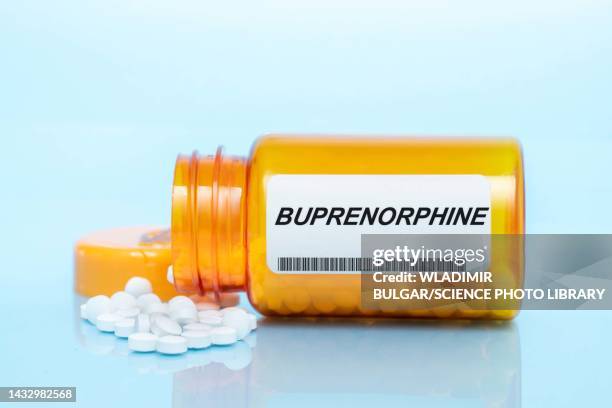 buprenorphine pill bottle, conceptual image - buprenorphine stock pictures, royalty-free photos & images