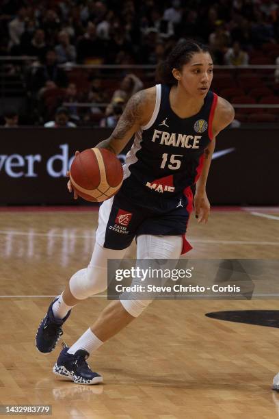 France's Gabby Williams drives towards the basket during the 2022 FIBA Women's Basketball World Cup Quarterfinal match between China and France at...