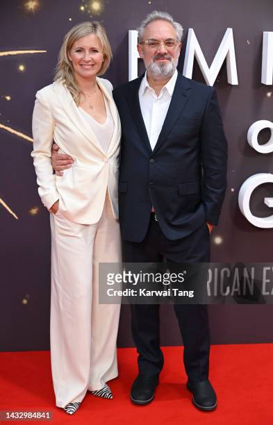 Alison Balsom and director Sam Mendes attend the "Empire of Light" European Premiere during the 66th BFI London Film Festival at The Royal Festival...