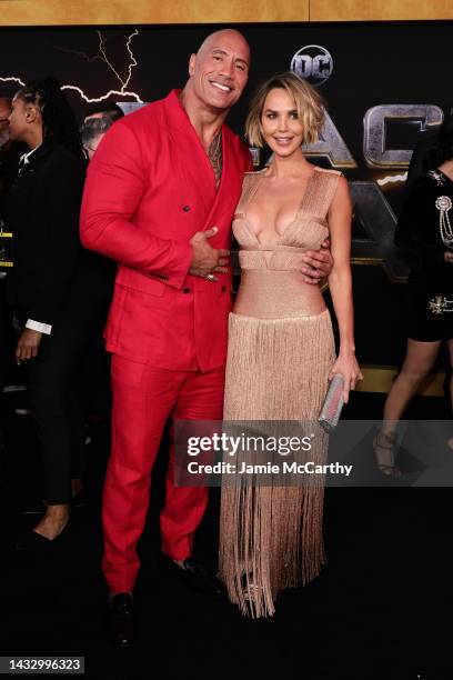 Dwayne Johnson and Arielle Kebbel attend DC's "Black Adam" New York Premiere at AMC Empire 25 on October 12, 2022 in New York City.