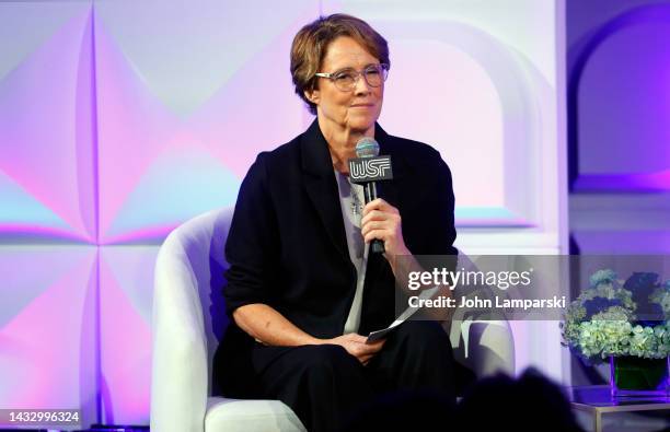 Mary Carillo speaks on stage The Women's Sports Foundation's 2022 Annual Salute To Women In Sports Gala at Pier Sixty at Chelsea Piers on October 12,...