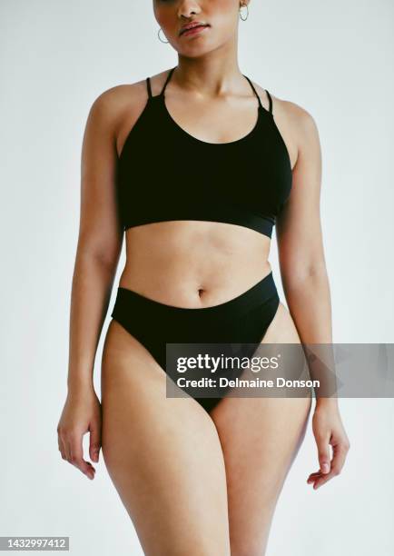 woman, natural body and underwear in studio gray background. feminine empowerment, body positive plus size young beautiful girl and lady female beauty model self love mindset confident in her skin - curvy woman 個照片及圖片檔