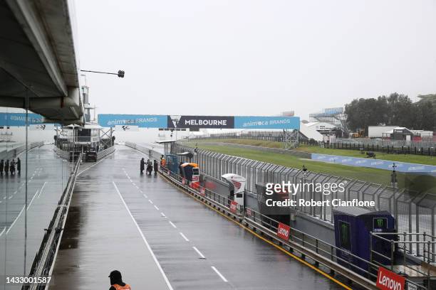 General view of pit lane during previews ahead of the MotoGP of Australia at Phillip Island Grand Prix Circuit on October 13, 2022 in Phillip Island,...