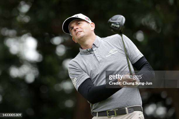 Brendan Steele of the United States hits his tee shot on the 6th hole during the first round of the ZOZO Championship at Accordia Golf Narashino...