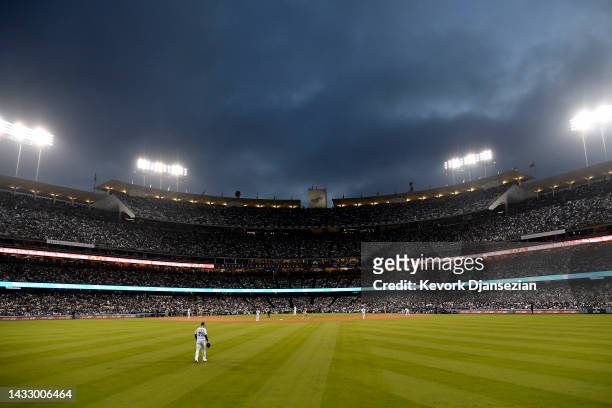 General view during game two of the National League Division Series between the San Diego Padres and Los Angeles Dodgers at Dodger Stadium on October...