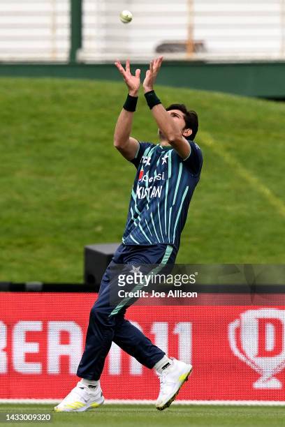 Mohammad Wasim of Pakistan catches the wicket of Litton Das during game six of the T20 International series between Bangladesh and Pakistan at Hagley...