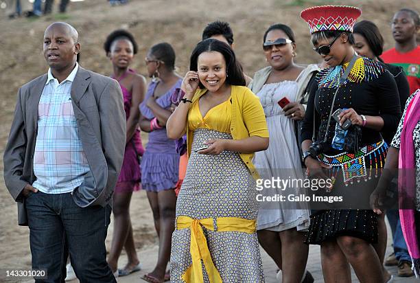 Siyanda Tshabalala and his wife Millicent at the traditional wedding ceremony of President Jacob Zuma and Bongi Ngema on April 20, 2012 in Nkandla,...