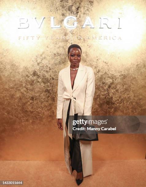 Danai Gurira attends as Bulgari celebrates 50 years in America at The Jazz Club at Aman New York on October 12, 2022 in New York City.