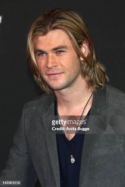 Actor Chris Hemsworth attends the 'Marvel's The Avengers' Berlin Photocall at the Ritz Carlton Hotel on April 23, 2012 in Berlin, Germany.