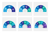 Set of pie chart circle infographic templates with 3-8 options