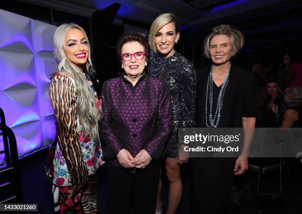 Women’s Sports Foundation Founder Billie Jean King poses for a photo with guests as she attends The Women's Sports Foundation's 2022 Annual Salute To...