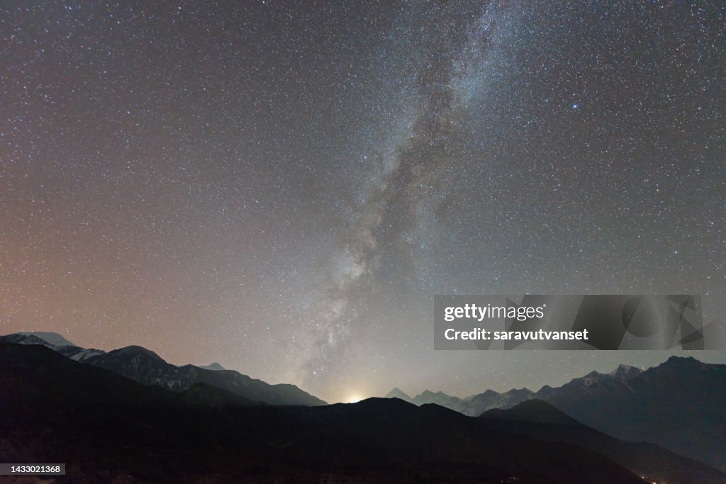 Night time long exposure landscape photography.the milky way over himalaya moutian
