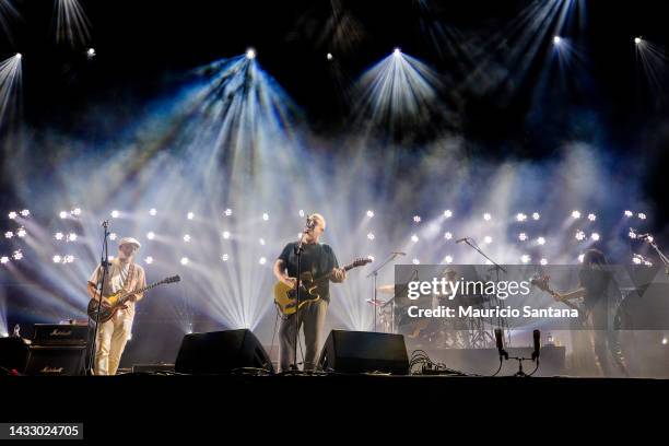 Black Francis, Joey Santiago, David Lovering and Paz Lenchantin members of the band Pixies performs live on stage during Popload Festival 2022 at...