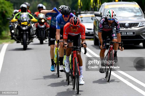 Muhammad Nur Aiman Mohd Zariff of Malaysia and Terengganu Polygon Cycling Team Red King of the mountain jersey and Eduard-Michael Grosu of Romania...