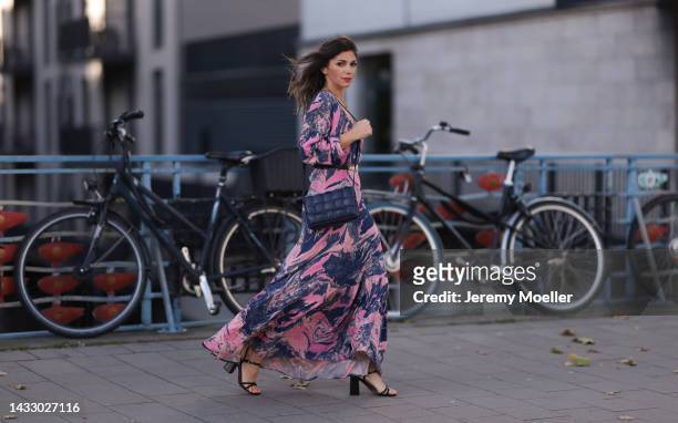 Anna Wolfers wearing a colorful dress on October 06, 2022 in Hamburg, Germany.