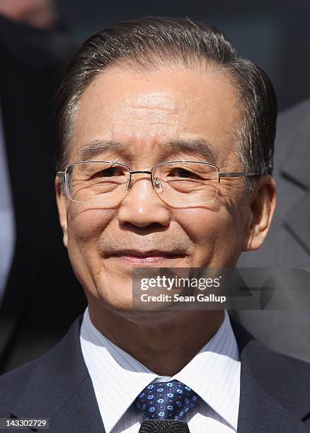 Chinese Premier Wen Jiabao visits the Volkswagen factory on April 23, 2012 in Wolfsburg, Germany. Volkswagen CEO Martin Winterkorn and...