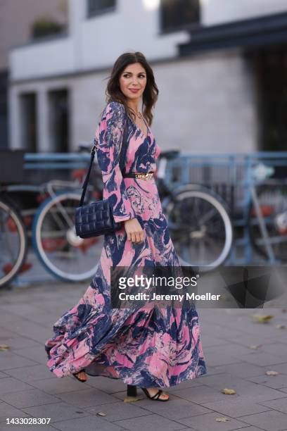 Anna Wolfers wearing a colorful dress on October 06, 2022 in Hamburg, Germany.