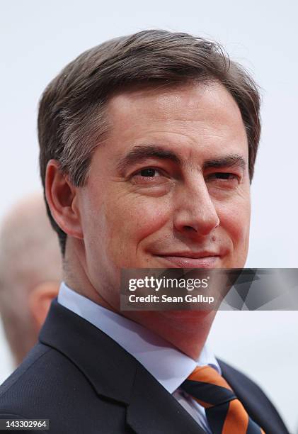 Lower Saxony Governor David McAllister waits for the arrival of Chinese Premier Wen Jiabao at the Volkswagen factory on April 23, 2012 in Wolfsburg,...