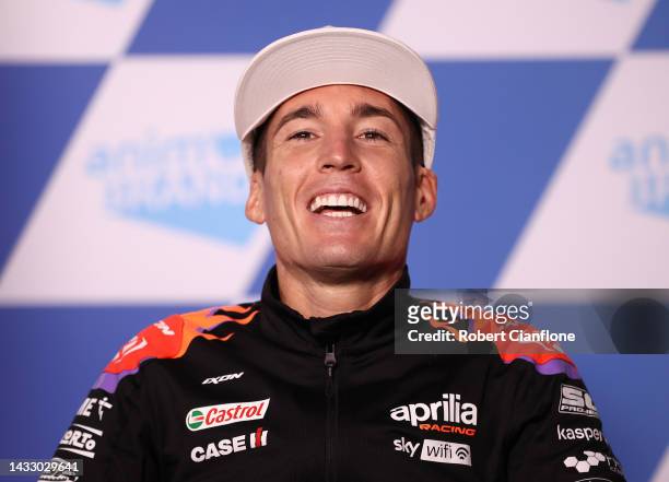 Alex Espargaro of Spain and Aprilia Racing, is seen during a press conference ahead of the MotoGP of Australia at Phillip Island Grand Prix Circuit...