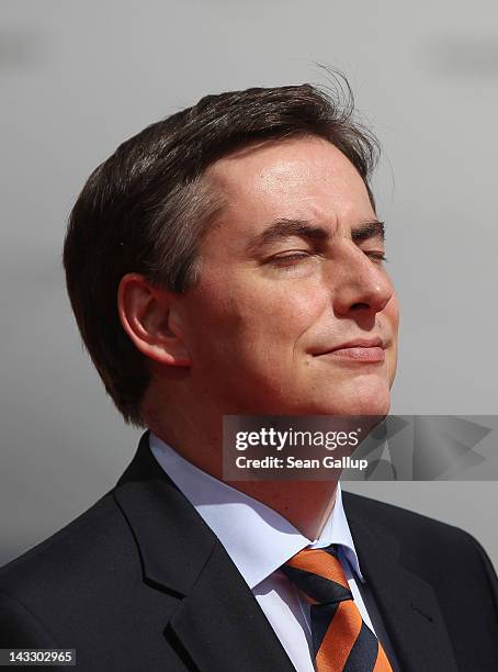 Lower Saxony Governor David McAllister waits for the arrival of Chinese Premier Wen Jiabao at the Volkswagen factory on April 23, 2012 in Wolfsburg,...