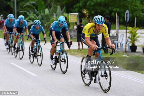 Gleb Syritsa of Russia and Astana Qazaqstan Team Yellow leader jersey competes during the 26th Le Tour de Langkawi 2022, Stage 3 a 124.2km stage from...