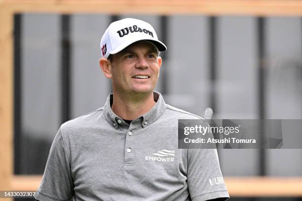 Brendan Steele of the United States is seen on the 18th tee during the first round of the ZOZO Championship at Accordia Golf Narashino Country Club...