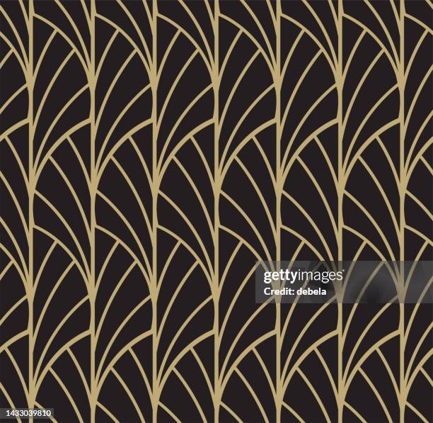art-deco-ventilatormuster. goldener und schwarzer ornamentaler hintergrund. inneneinrichtung design. - jugendstil stock-grafiken, -clipart, -cartoons und -symbole