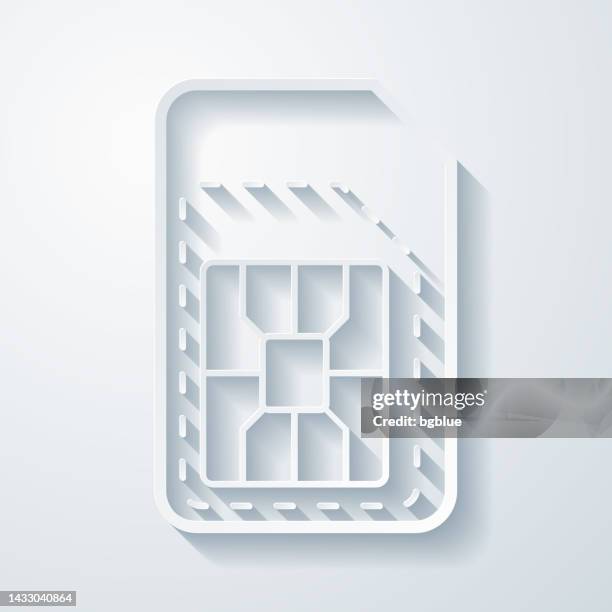 sim card with pre cut. icon with paper cut effect on blank background - computer chip close up stock illustrations