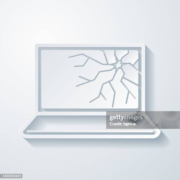 laptop with broken screen. icon with paper cut effect on blank background - cracked screen stock illustrations