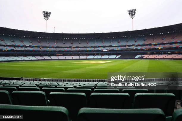 General view after the match was abandoned due to inclement weather during the ICC 2022 Men's T20 World Cup Warm Up Match between Scotland and United...