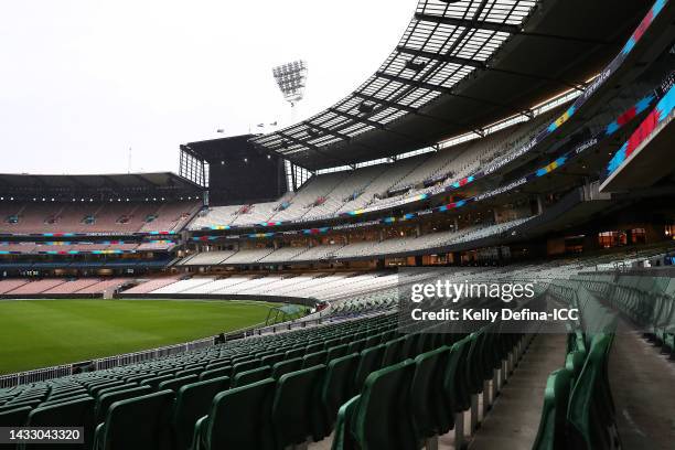 General view after the match was abandoned due to inclement weather during the ICC 2022 Men's T20 World Cup Warm Up Match between Scotland and United...