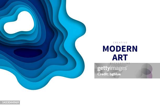 papier geschnitten hintergrund - blaue abstrakte welle formen - trendy 3d-design - topografie stock-grafiken, -clipart, -cartoons und -symbole
