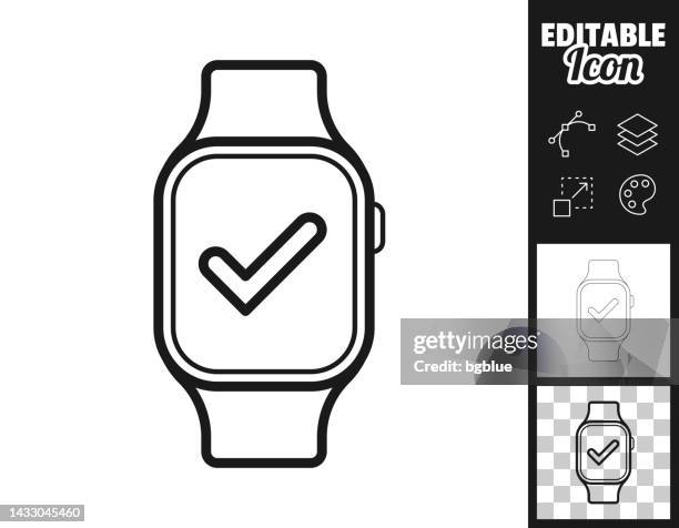 smartwatch with check mark. icon for design. easily editable - checking smart watch stock illustrations