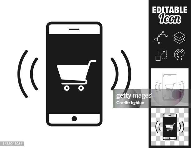 online shopping with smartphone. icon for design. easily editable - shopping basket icon stock illustrations