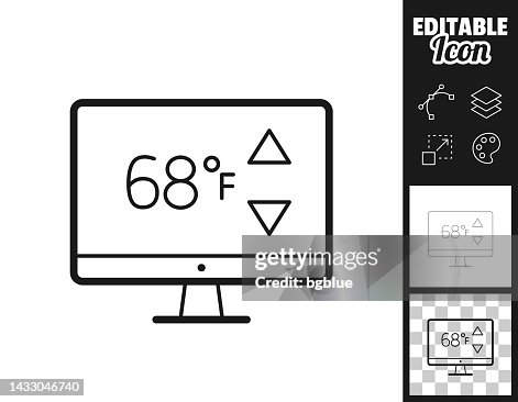 Desktop computer with heating control. Icon for design. Easily editable Desktop computer with heating control. Icon for design. Easily editable