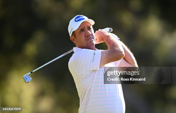 Scott Hend of Australia plays their second shot on the 4th hole during Day One of the Estrella Damm N.A. Andalucía Masters at Real Club Valderrama on...