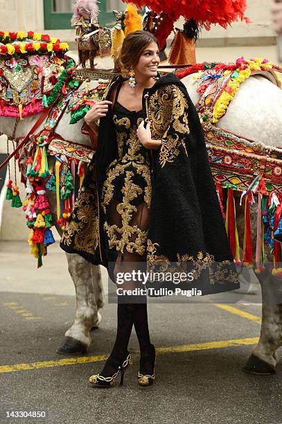 Bianca Brandolini d'Adda is seen on the set of Dolce & Gabbana new photography campaign on April 3, 2012 in Taormina, Italy.