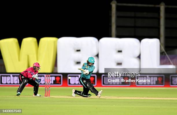 Georgia Redmayne of the Heat plays a shot during the Women's Big Bash League match between the Brisbane Heat and the Sydney Sixers at Great Barrier...
